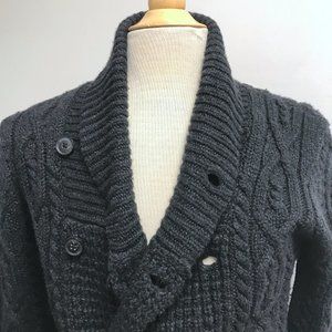 All Saints charcoal shawl cable wool chunky double breasted cardigan jacket S